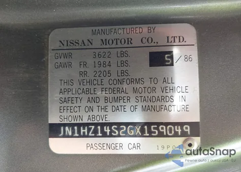 1986 Nissan 300Zx z USA, uszkodzony, nr VIN JN1HZ14S2GX159049